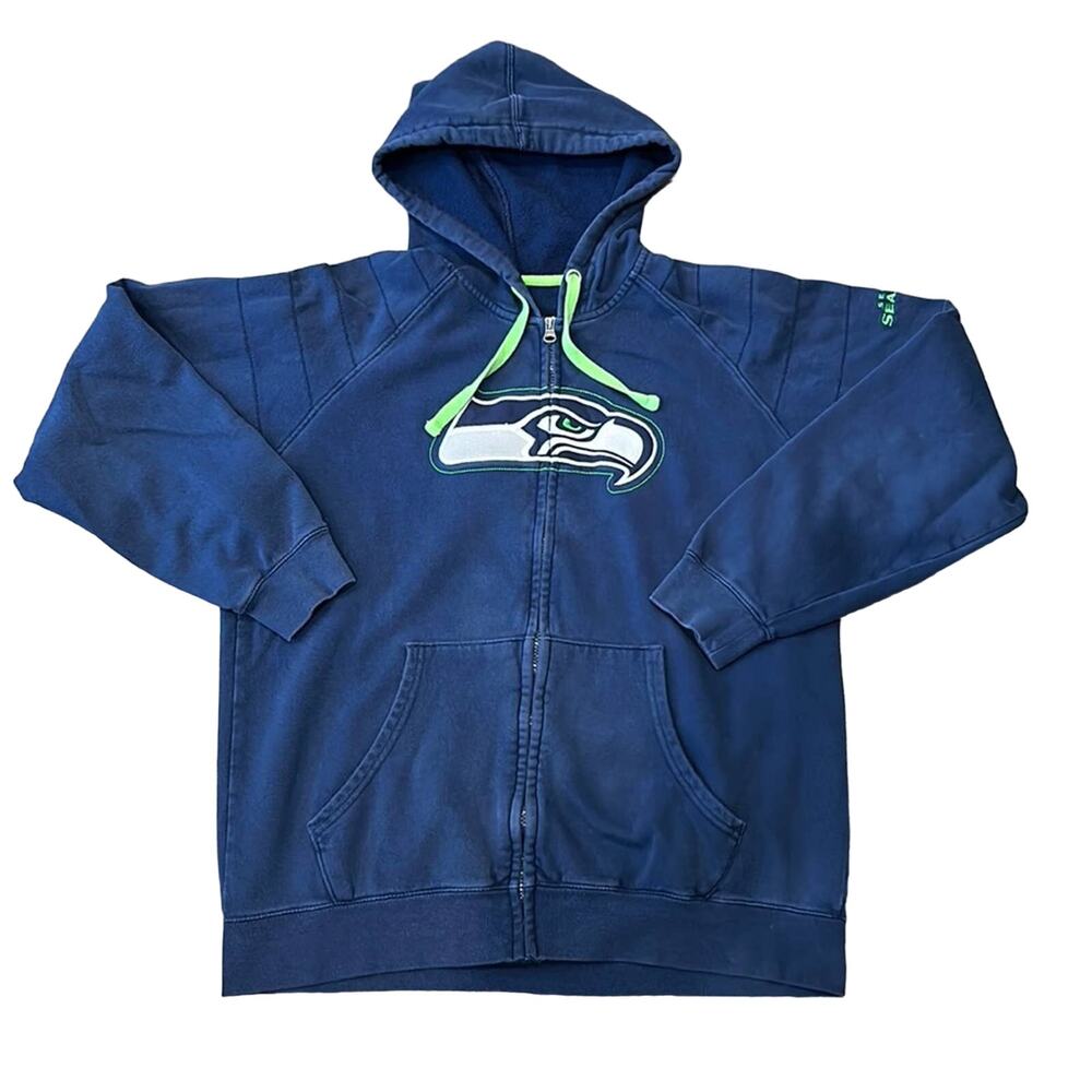 Majestic Men's NFL Seattle Seahawks Full Zip Hoodie Navy Size L
